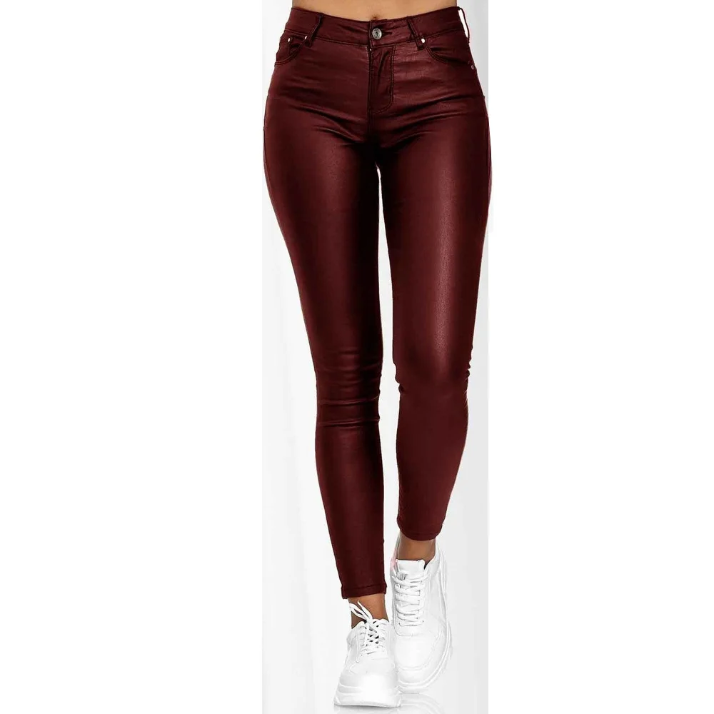 

New Fashion High Waist Solid Color Leather Casual Pants for Women