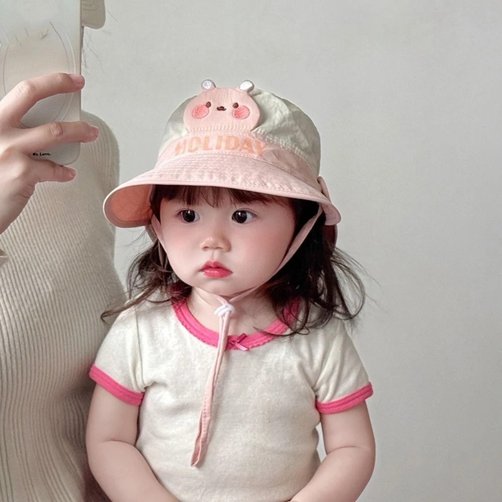 

Korean Style Wide Brim Peaked Cap Cartoon Animals Quick Dry Baby Sun Protection Hat Cotton Breathable Shawl Sunhat