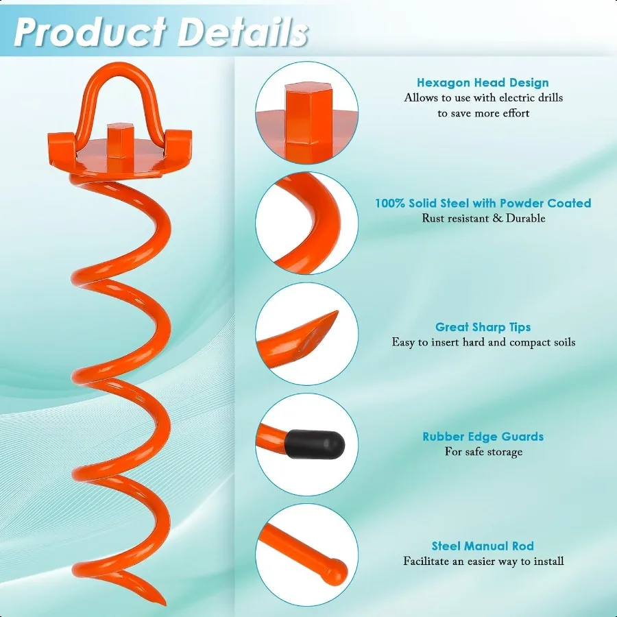 12,2-Zoll-Spiral-Bodenanker, robuste, einschraubbare Spiralpfähle, 4er-Pack, zusammenklappbare Ring-Bodenpfähle zur Sicherung von Hunden, Zelte, Tra
