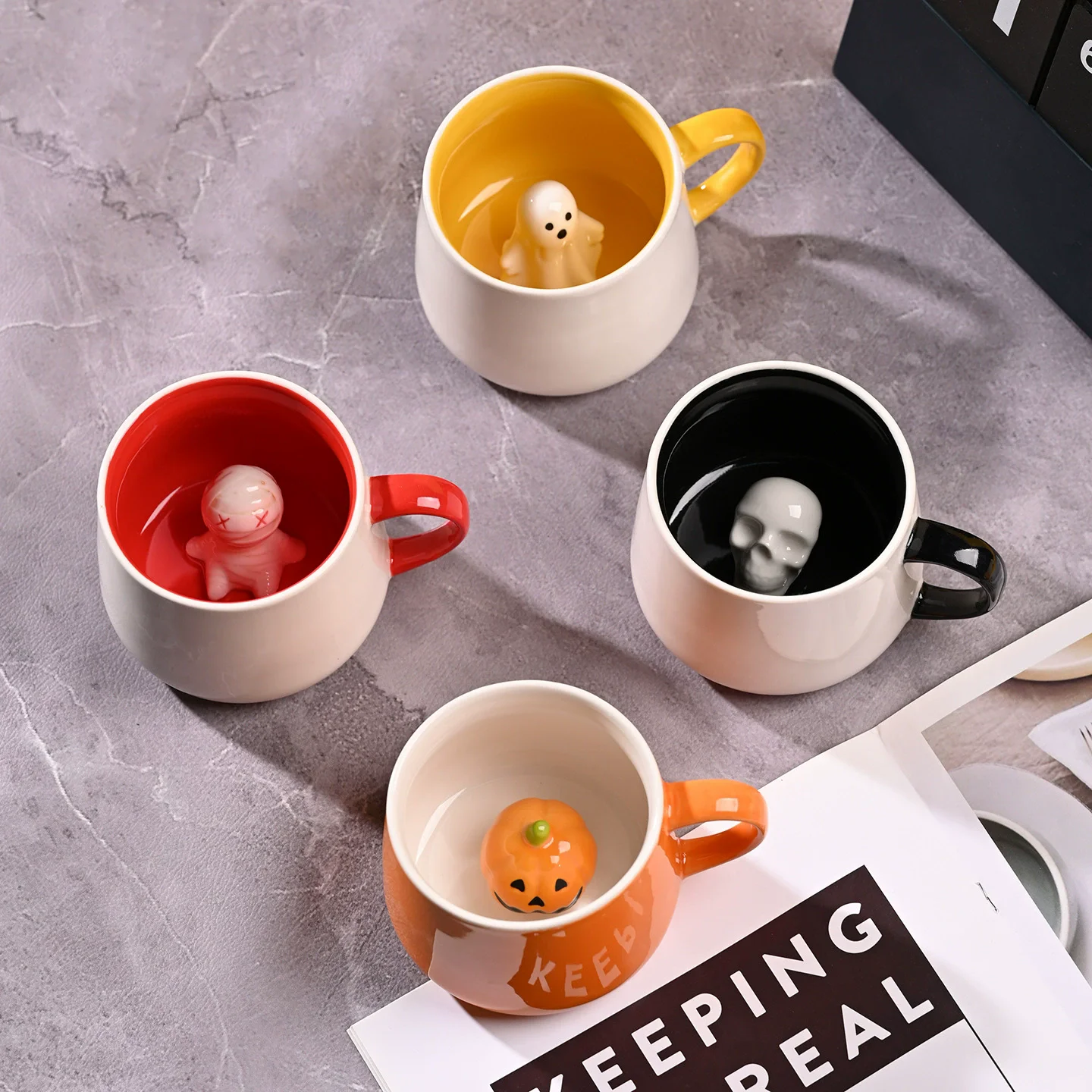 Pumpkin Mug Cute Panda  Mugs 3D Animal Ceramic Coffee Mug with Lid and Spoon Funny Mug Halloween Birthday Gifts - view 5