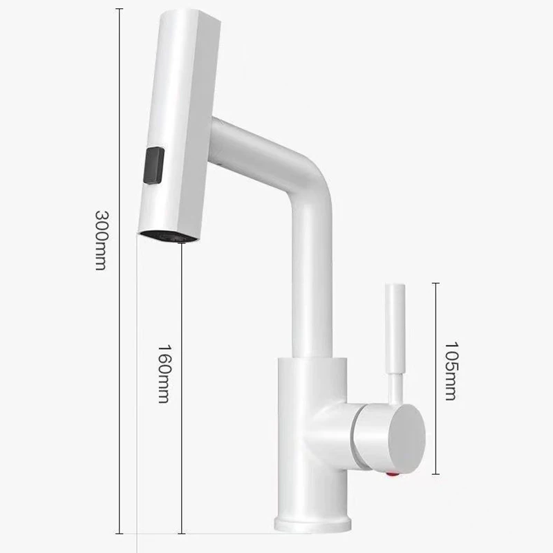 White Bathroom Washbasin Faucet Sink Faucet Pull Out Waterfall Stream 3 Way Sprayer Hot Cold Water Sink Mixer Wash Tap