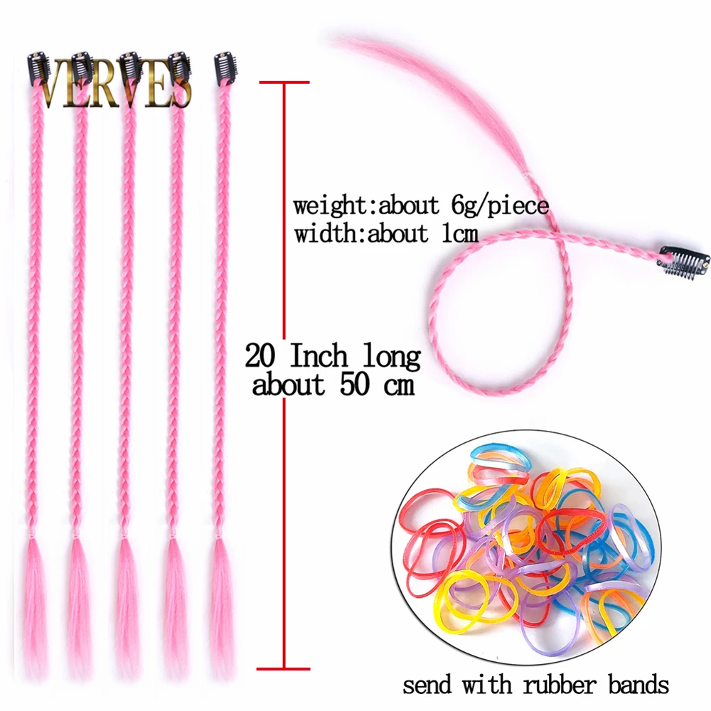 بهرج كليب في وصلات الشعر الضفائر 5 قطع الاصطناعية صندوق مشبك شعر في الملونة الوردي الأحمر قوس قزح الشعر مهرجان ضفائر شعر #5