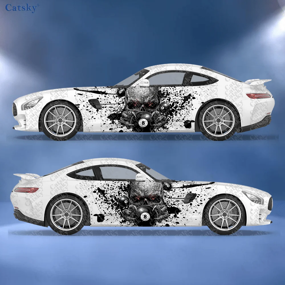 

2pcs 8 Ball Shattered Skull Car Side Wraps, Self-Adhesive PVC Waterproof & Scratch-Resistant Stickers, Car Accessory Gift