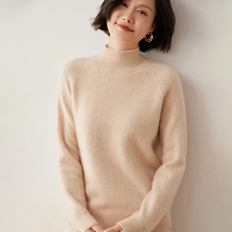 Autumn And Winter New Semi-turtleneck Sweater Pure Wool Thick Cashmere Sweater Loose Knit Sweater Bottom Sweater