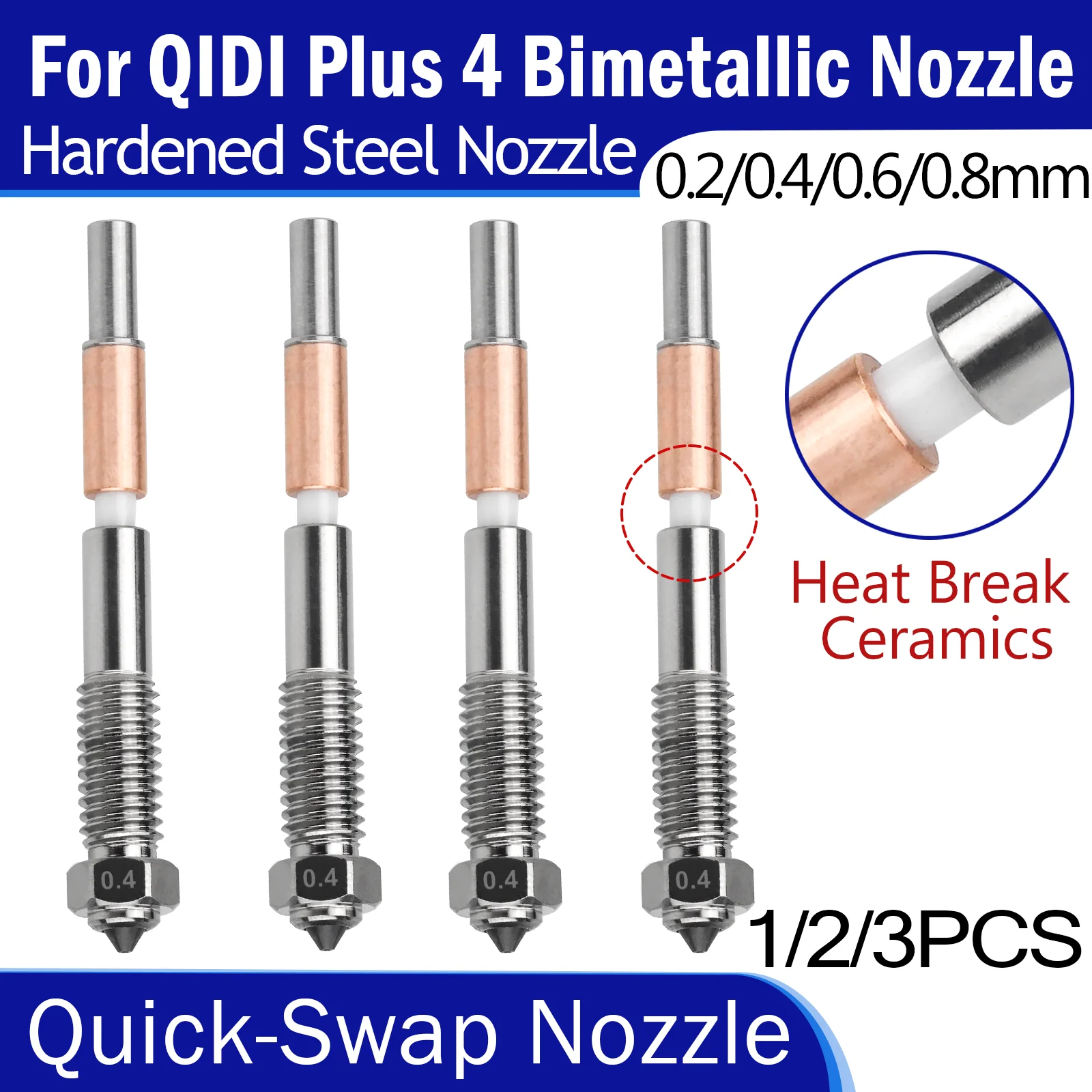 

For QIDI Plus4 Bimetallic Nozzle With Ceramic Insulation Integrated Design Quick Removal Integration Nozzles For QIDI Plus4