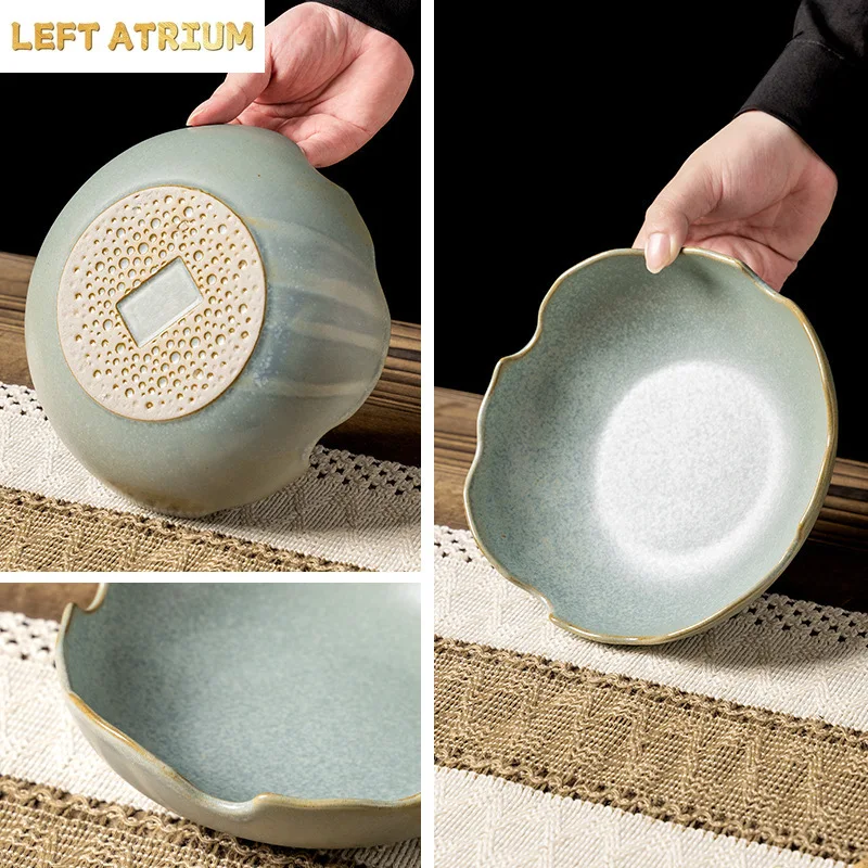 Vintage Kiln Changes Ceramic Salad Plate Serving Dish Flower Edge Soup Plate Dessert Snack Plate Pasta Dish Kitchen Utensils