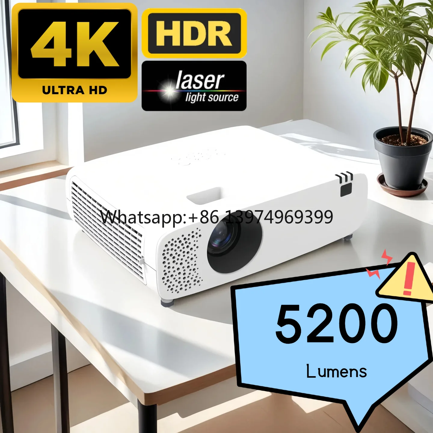 WiFi Connected Smart 4K Laser Projector for Home Theater Business Education 5200 Lumen