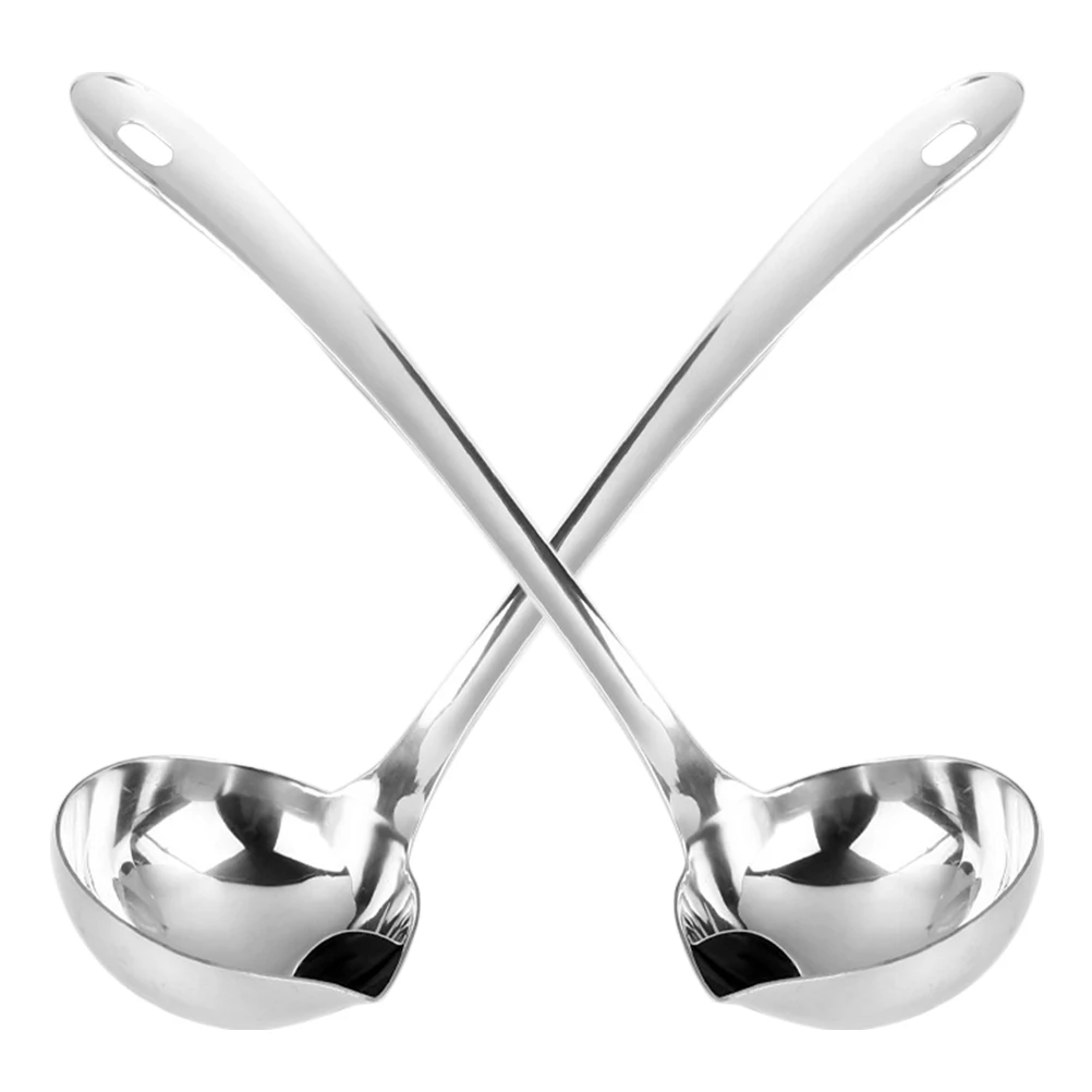 

2Pcs Stainless Steel Fat Skimming Ladle Oil Separator Spoon Pour Spout Soup Skimmer Grease Filter Cooking Tool