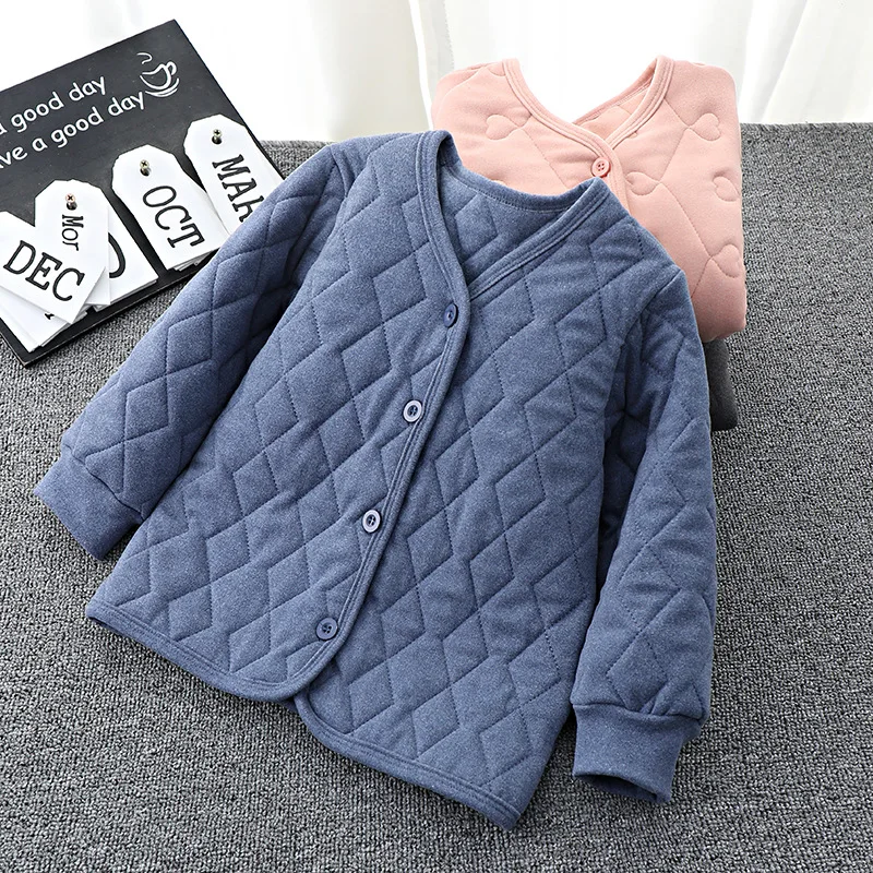 Children's cotton jacket with inner lining, school uniform artifact, children's coat, winter checkered solid color, thick large