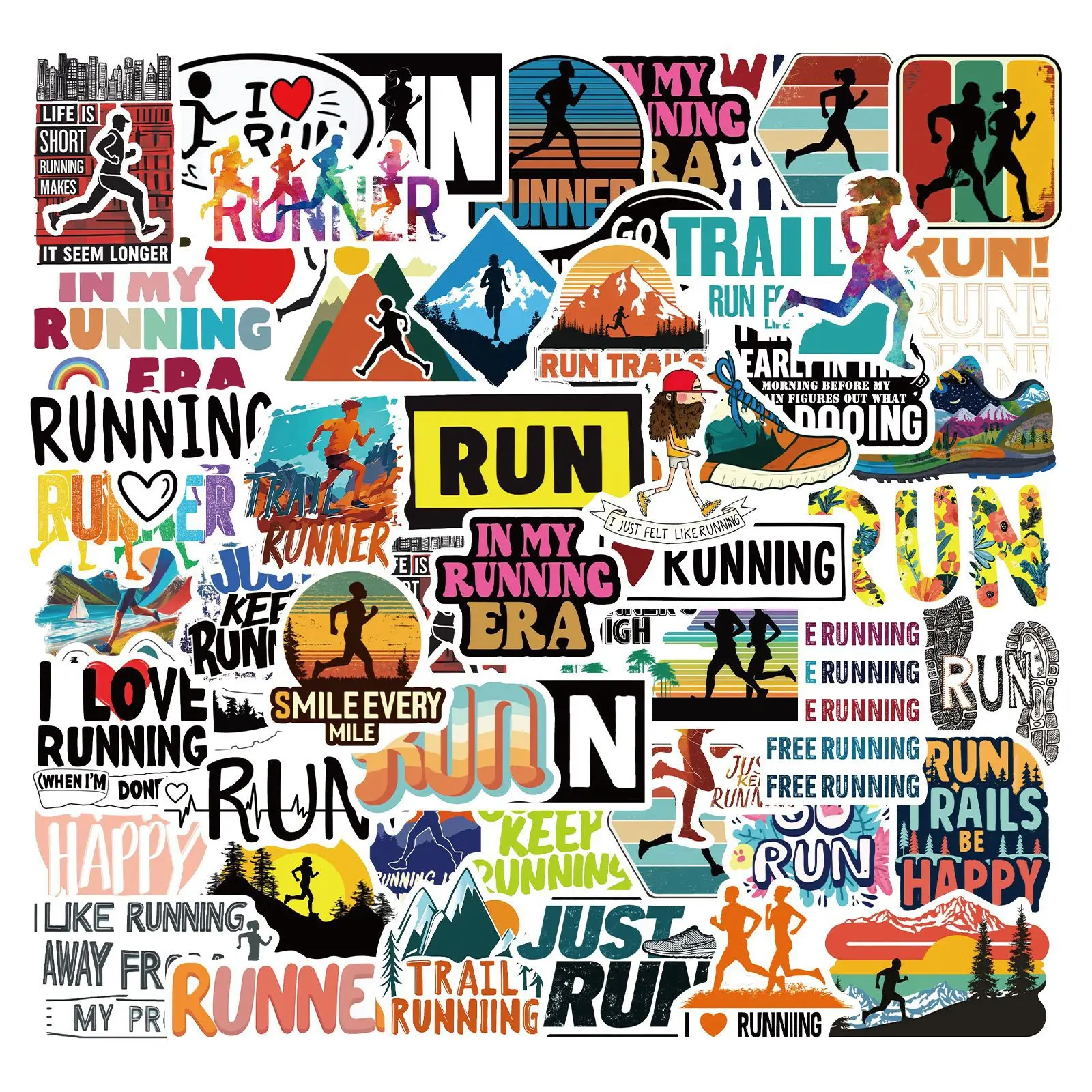 50 Pcs Running Graffiti Stickers Sports Series Water Cup Decorative Fitness Stickers