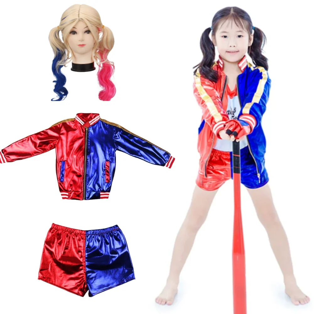 Halloween anak-anak dewasa Suicide Cosplay kostum Harley Monster jaket kaus Monster jaket celana Aksesoris Set lengkap