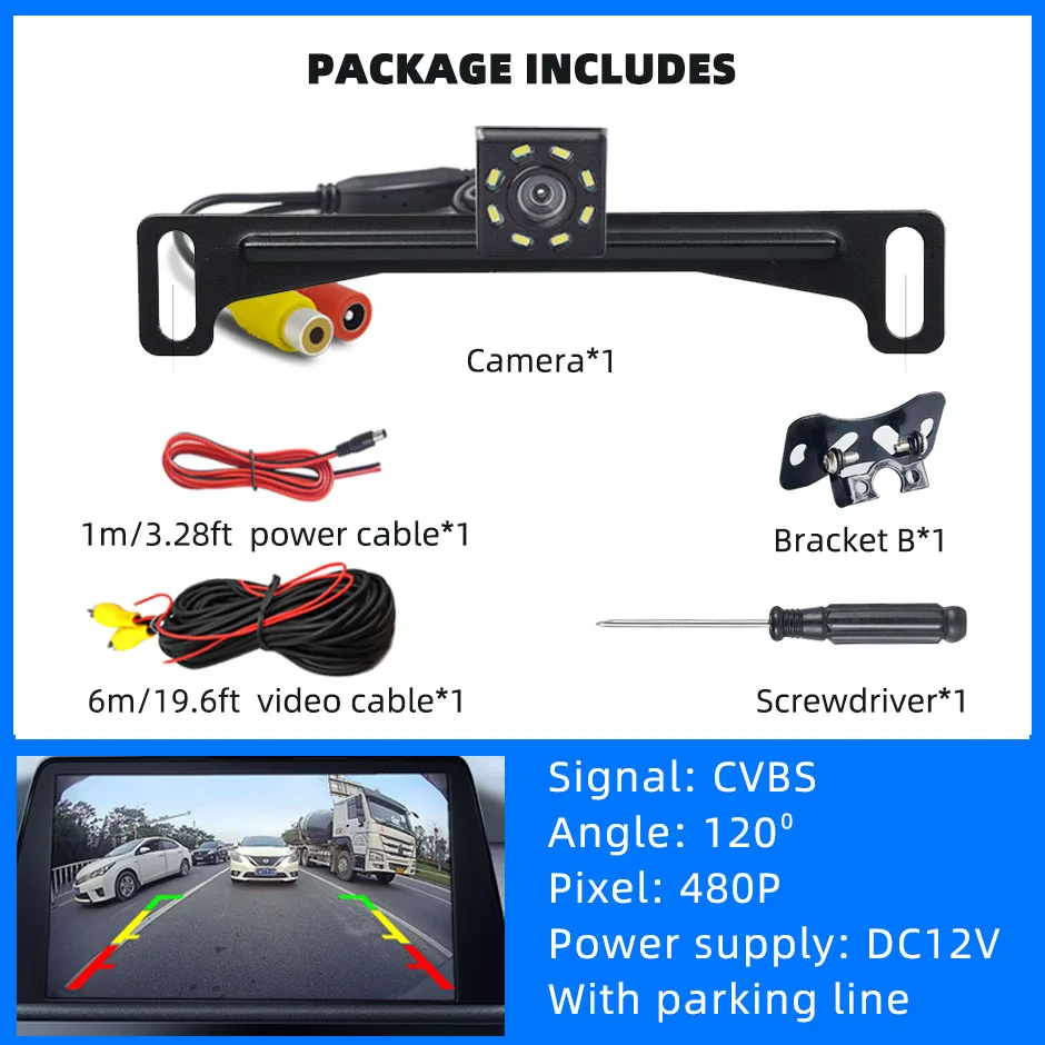 

QXNY Backup Camera Rear View American License Plate Bracket-Mounted Reverse Cam Night Vision Parking Assistance CVBS for Car