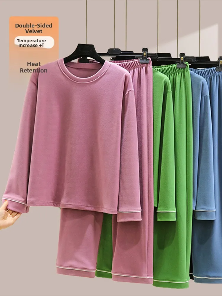 

Теплый зимний пижамный комплект для женщин: свободные брюки и топ, утепленный, комфортный домашний костюм...