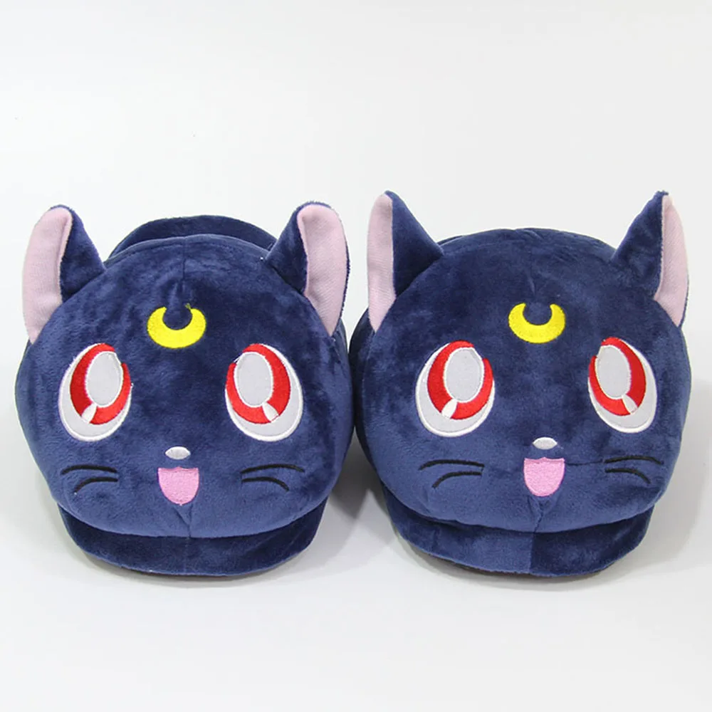 29cm Anime Sailor Moon Luna Cartoon Cat Animal Toys Home House Winter Warm Girl Heart Slippers Trendy Indoor Shoes Women Gifts