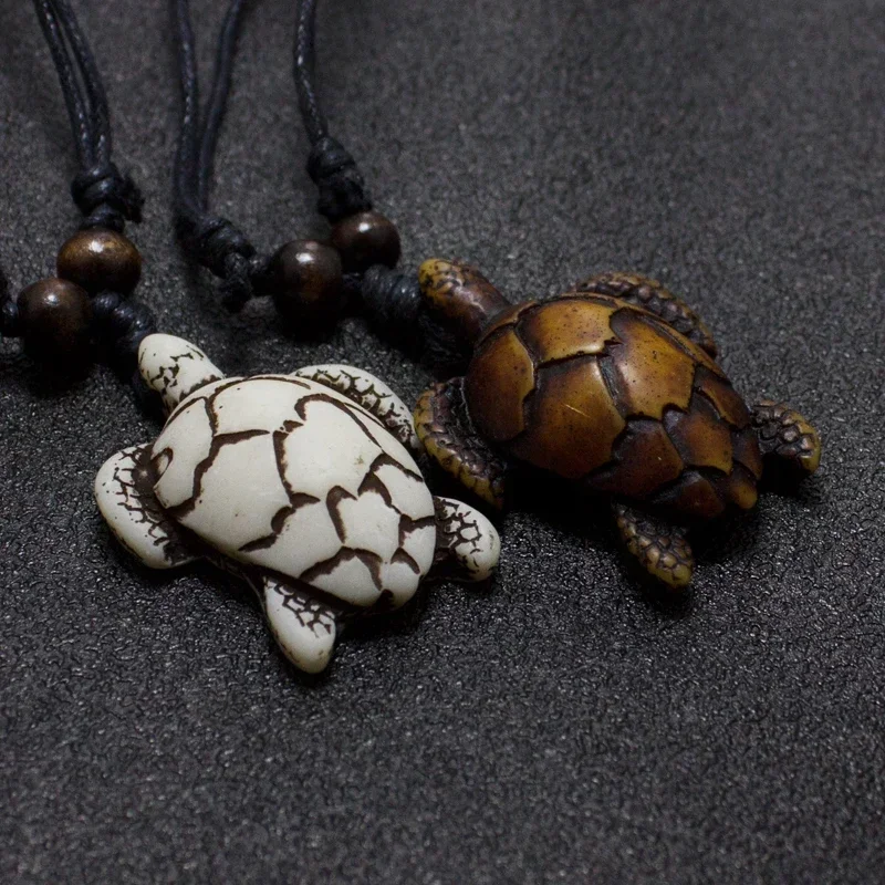 Surfer Necklace Sea Turtle Pendant Men Choker Jewelry Nautical Style Imitation Yak Bone Necklaces Amulet Wax Cord Adjustable