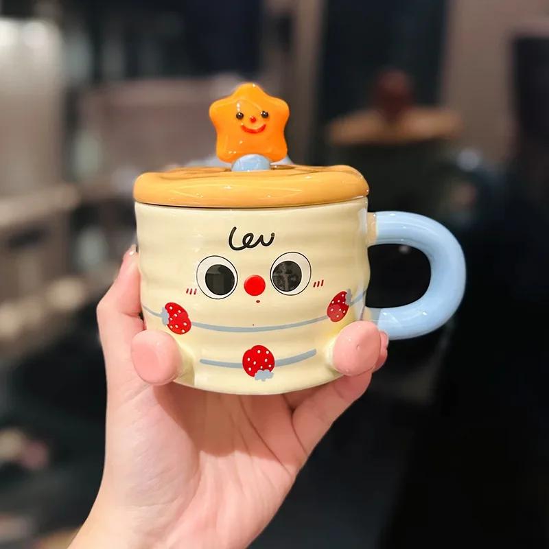 

Cute Cartoon Candle Shaped Ceramic Mug, High-value Covered Coffee Mugs, Breakfast Milk Cups, Christmas Birthday Gift Water Cup