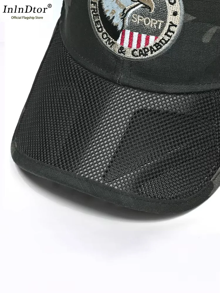 Inlndtor หมวกทหารขนาดใหญ่สำหรับกิจกรรมกลางแจ้ง, หมวกเบสบอลสไตล์บางใส่ในฤดูร้อนหมวกลายพรางปักลายพรางหมวกสำหรับผู้ชาย