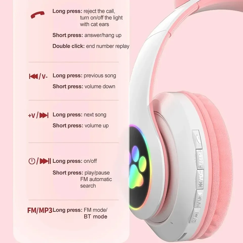 Nouveaux écouteurs sans fil ST - Cat Ear Bluetooth Headset Led avis et prix