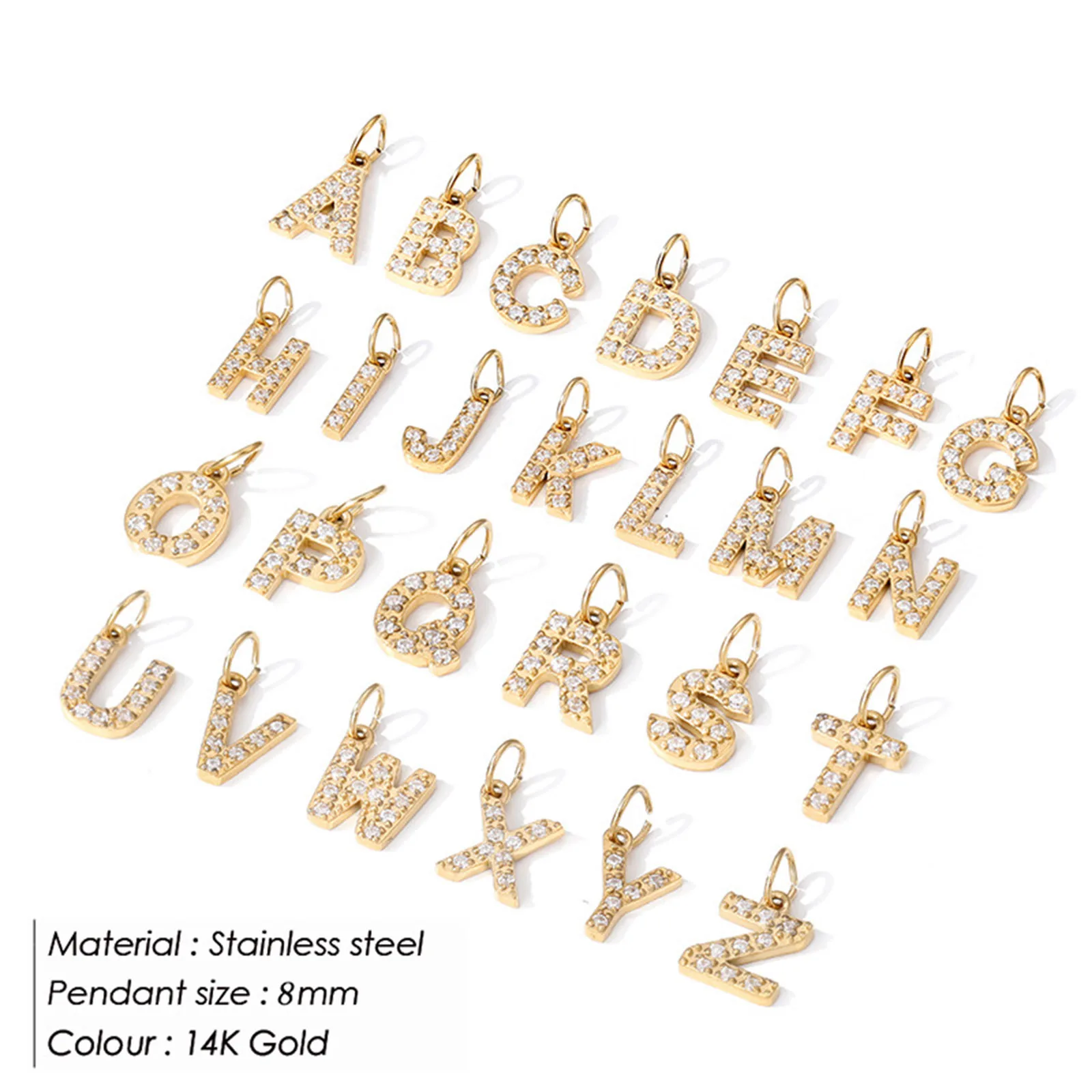 1pc 304 Stainless Steel Charms Gold Color Capital Letter Number Micro Pave 8mm Pendant DIY Necklace Earrings Jewelry Findings