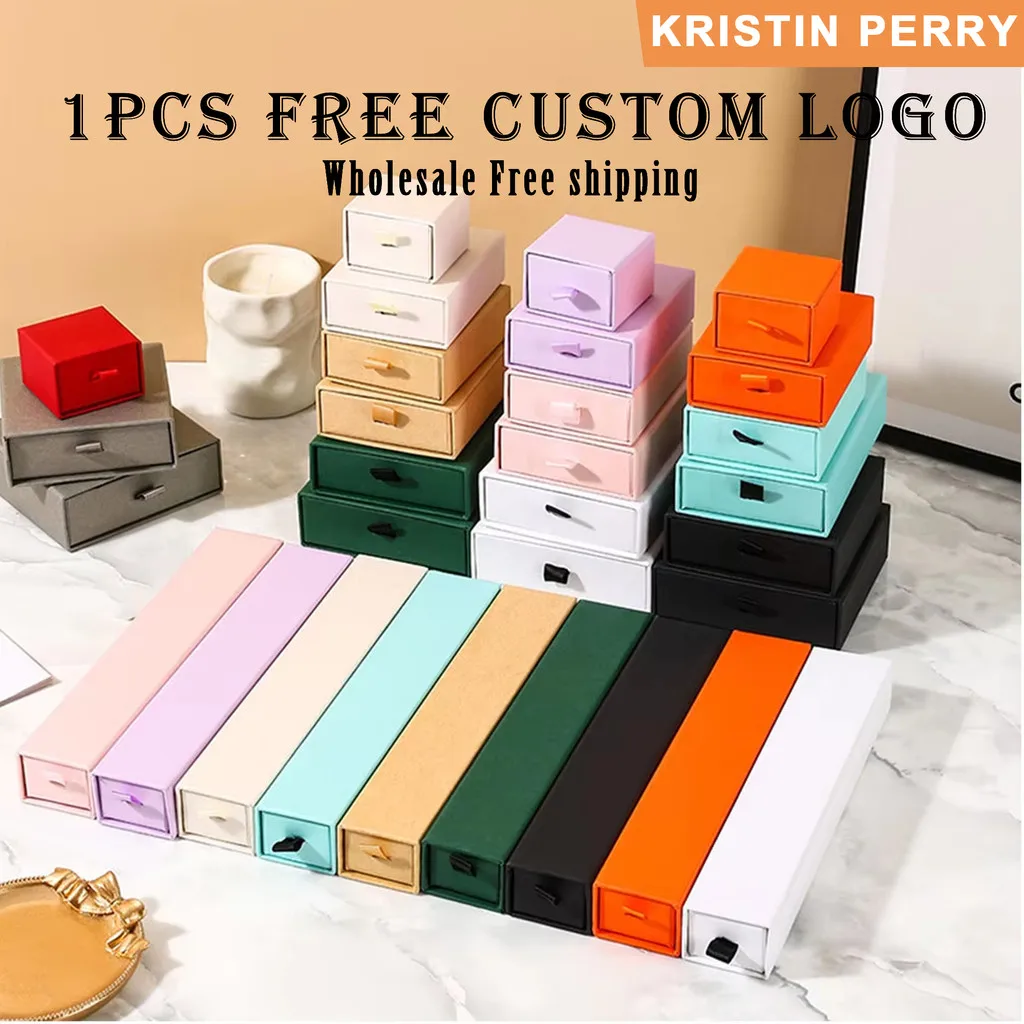 

Free Custom 21X4.5X3.5CM Colorful Long Drawer Jewelry Necklace Watch Organizers Storage Cardboard Gift Box For Women Packaging