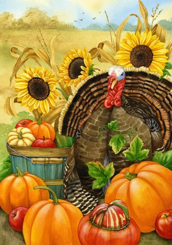 102506 Hello Turkey Thanksgiving Garden Flag 28X40 Inch Double Sided for Outdoor