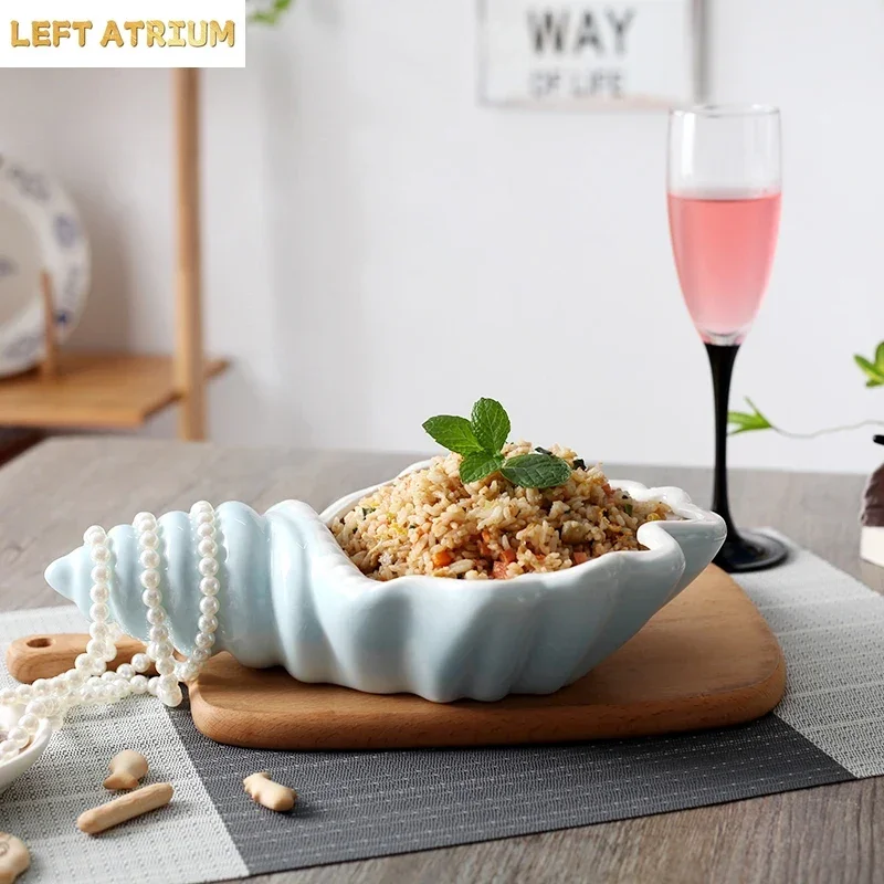 White Conch Ceramic Plates Snack Fruit Dishes Cake Plate Candy Dish Salad Tray Porcelain Tableware Decor Dinnerware