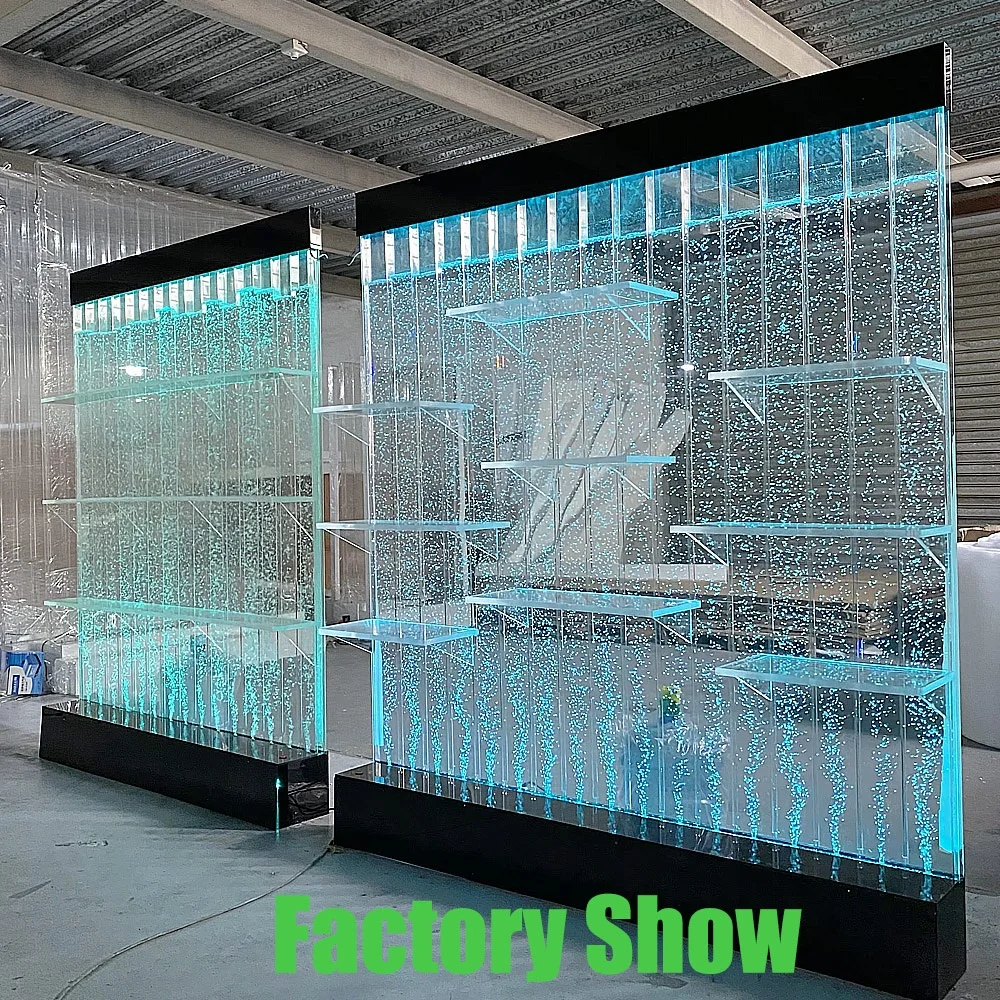 Customization.Modern Custom Acrylic LED Light Luxury New Dancing Water Bubble Home Decor Wall with Shelf