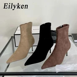 Eilyken Moda Primavera Autunno Tacchi alti sexy Stivaletti a punta Donna Nightclub Scarpe da festa Stivaletti corti con cerniera