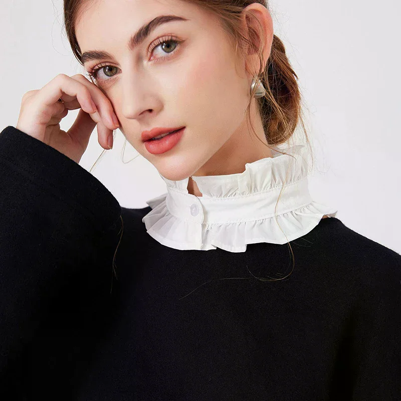 

Модный искусственный воротник с оборками и пуговицами для женщин, съемный воротник-стойка, искусственный браслет для девочек, аксессуары для поддельных манжет