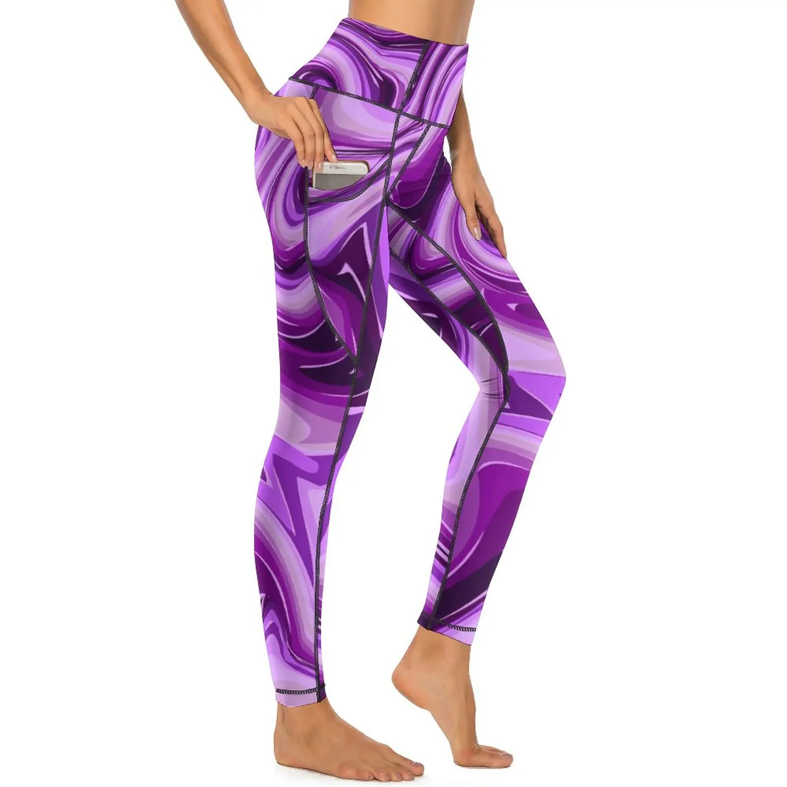 Purple Marble Print Leggings Liquid Fitness Gym Yoga Pants Push Up Retro Leggins Elastic Custom Sports Tights Birthday Gift