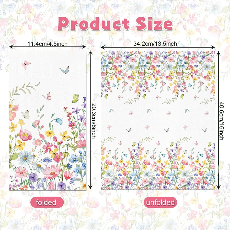 20Pcs Watercolor Flower & Butterfly Disposable Paper Napkins for Spring Wedding Tea Party DIY Decoupage Table Decor