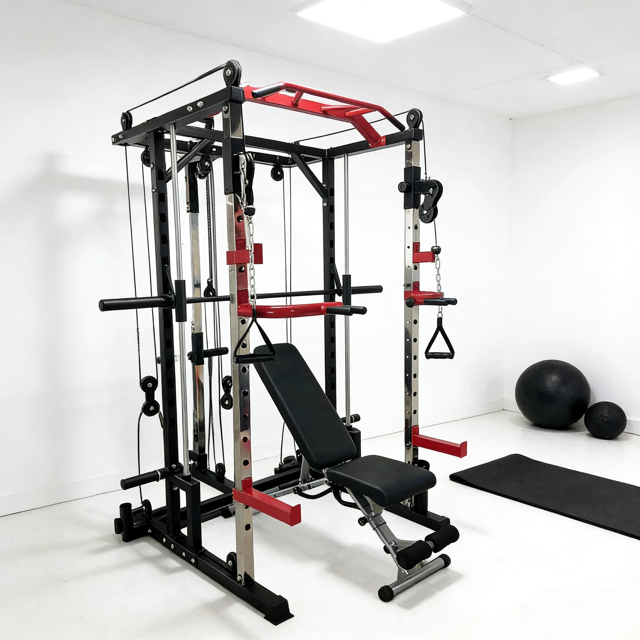 Equipo de Gimnasio Multifuncional para el Hogar, Máquina de Cross Training con Accesorio para Máquina Smith, Jaula de Potencia para Máquina Smith