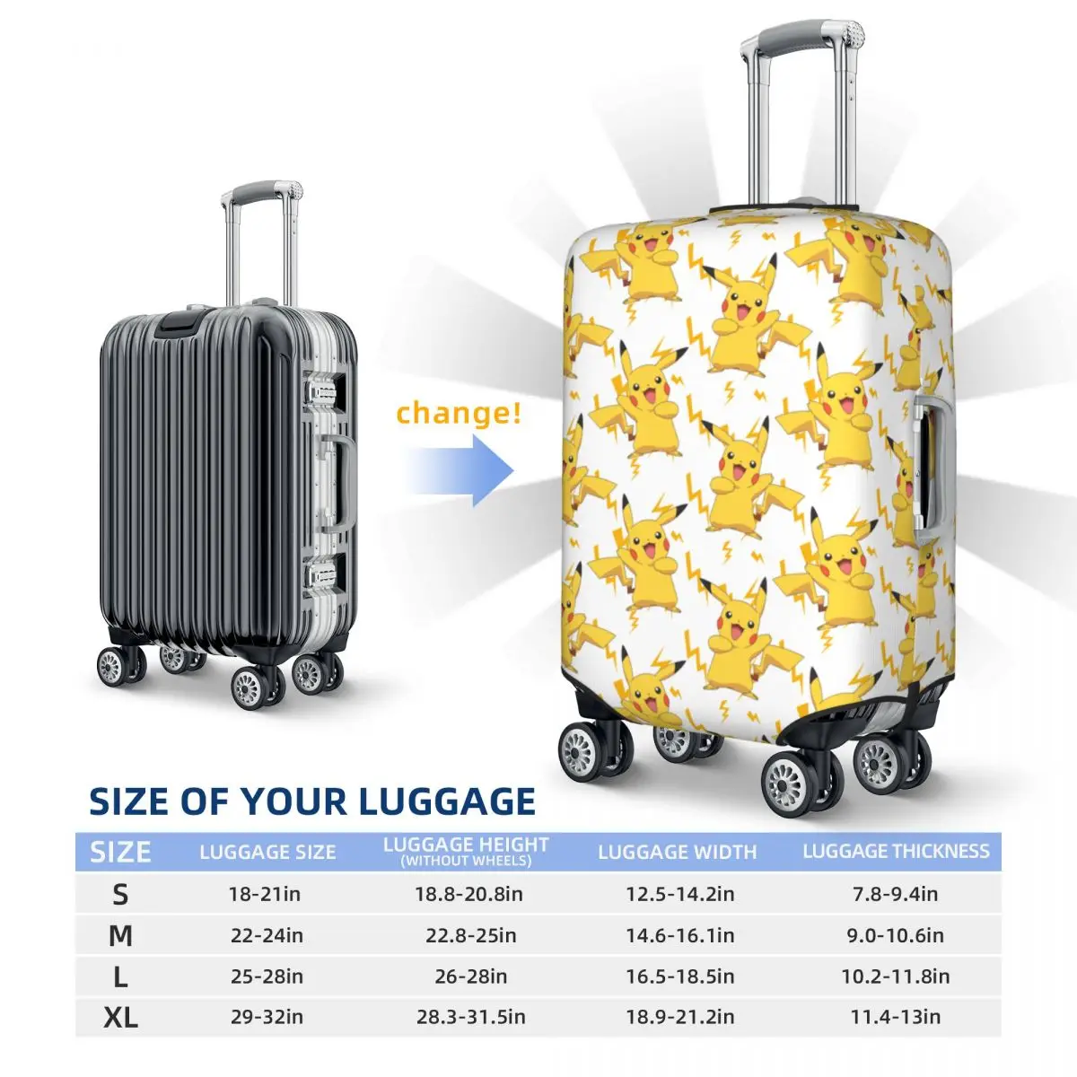 Custom Pokemon Pikachu Luggage Cover Funny Suitcase Protector Covers Suit For 18-32 inch