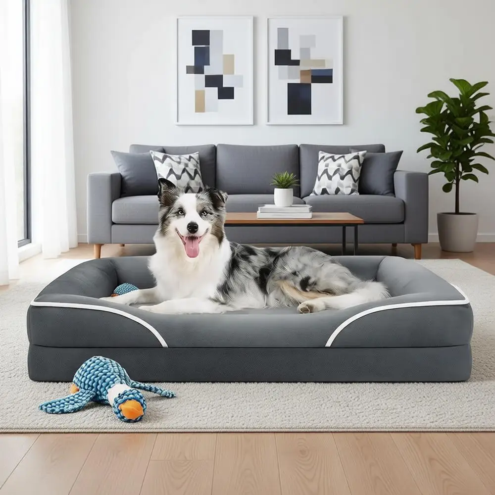 

Large Orthopedic XL Dog Bed 42x30 inch with Removable Washable Cover & Non-Slip Bottom, Grey