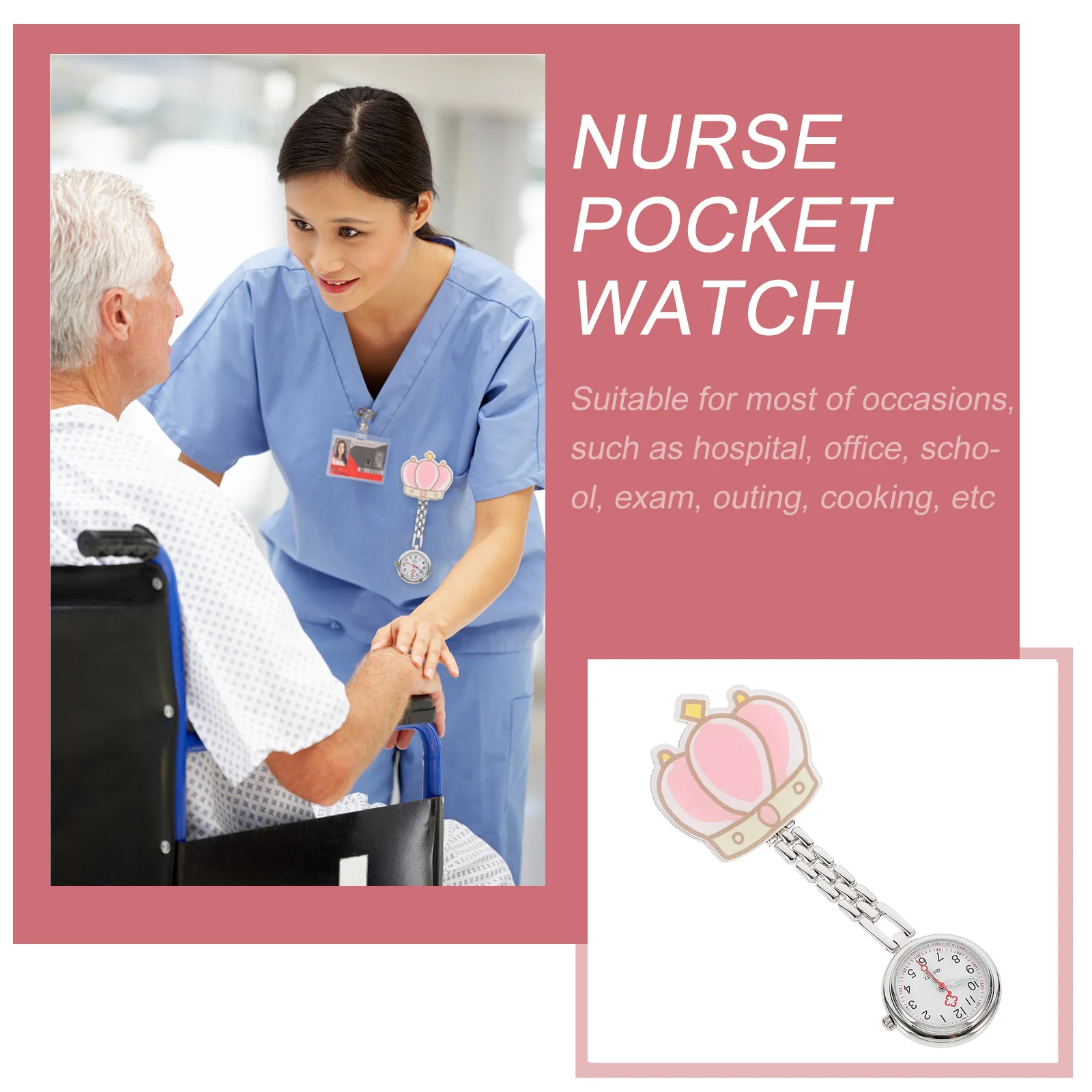 Orologio da tasca per infermiera Orologio da petto per cartoni animati con design a forma di corona Comodo per il lavoro Ottimo regalo di compleanno per il personale medico