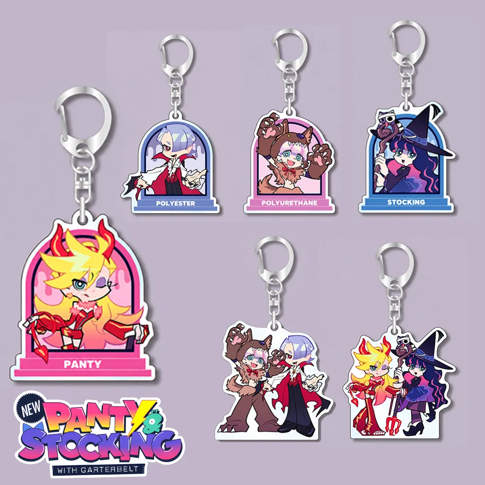 New Anime Panty & Stocking with Garterbelt Acrylic Keychain Halloween Co branded Limited Edition Pendant Bag Decor Gift Full Set