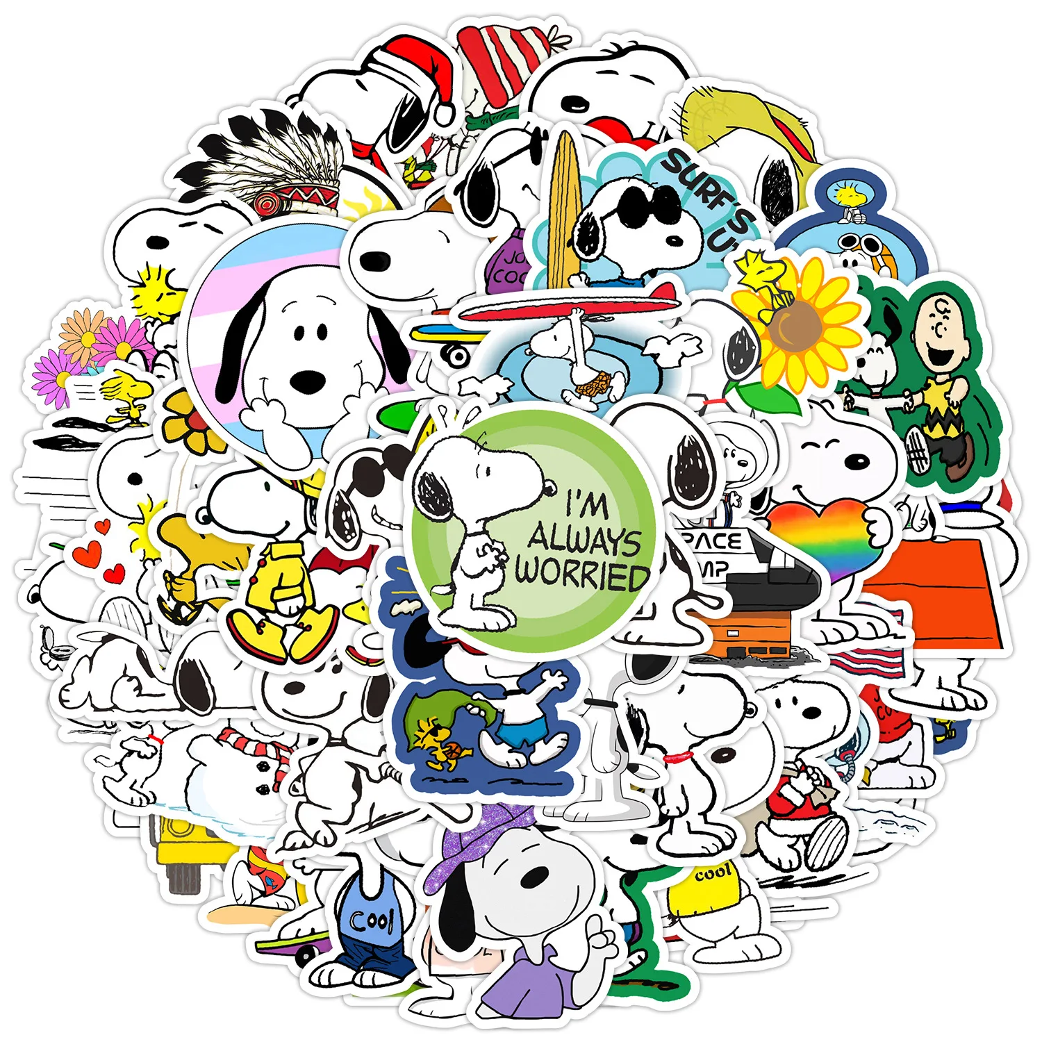 50PCS Snoopy Animation Cute Dog Cartoon Stickers Decal For Luggage Phone Guitar Scrapbook Fridge Cup Classic Kid Toys Decor