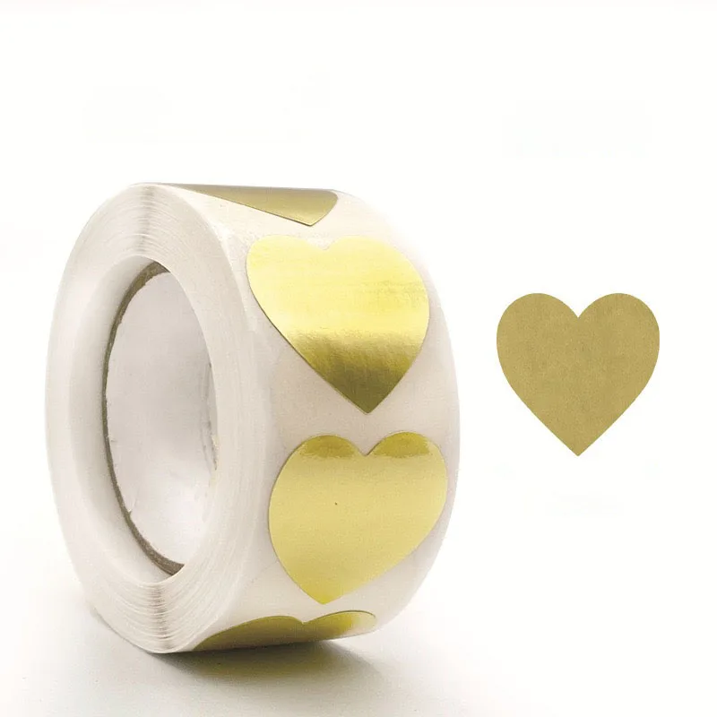 

500PCS Gold Heart Sticker,1 Inch Metallic Love Heart Shaped Foil Envelopes Sealing Stickers for Valentine's Day,Christmas Gift