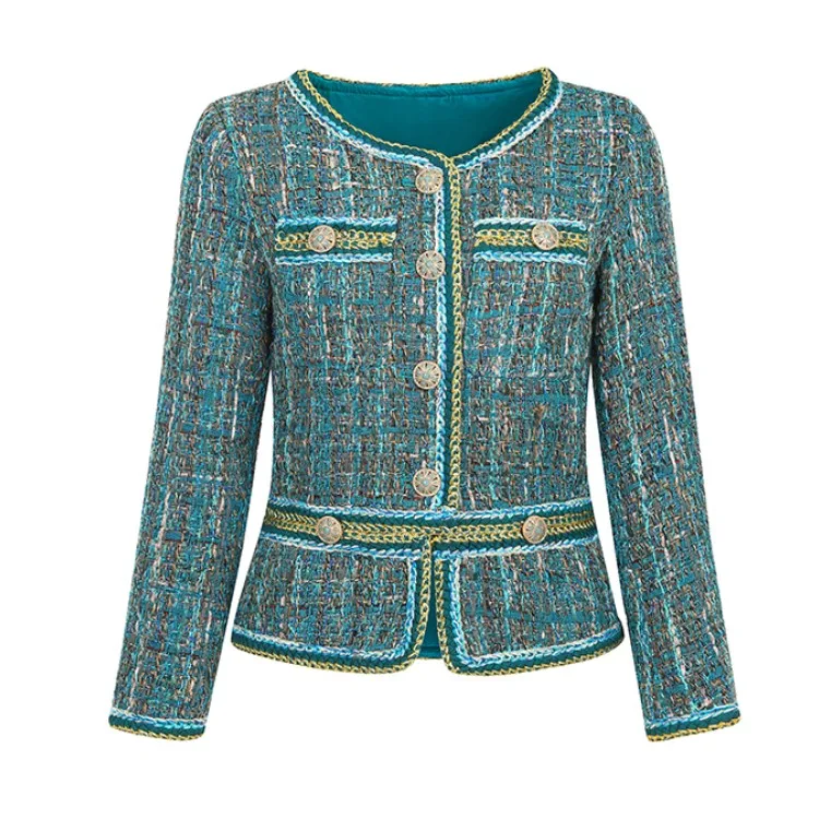 

High Quality Nice Autumn Winter Tweed Women's Jacket Coat Retro Malachite Green Blends Wool Single-Breasted Female Outerwear