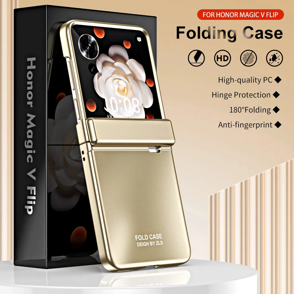 Anti-Shock Frosted Plating Full Body Case For Honor Magic V Flip Ultra-thin Hinge Protective Cover With Screen Glass Film