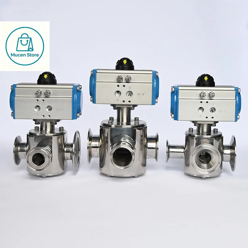 Pneumatic Three-Way Rotary Valve With Actuator For Sauce Liquid Paste Pneumatic Filling Machine Accessories  DN25 DN38 NEW