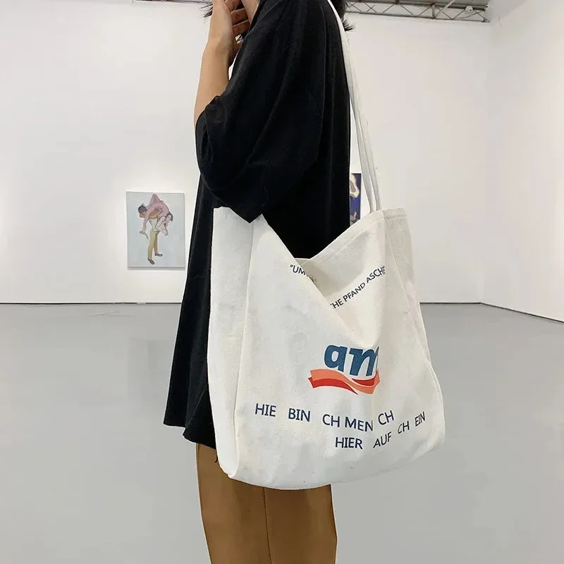 

Women Canvas Shoulder Bag Students Books Bag Handbag Large Capacity Cotton Reusable Tote Cloth Fabric Grocery Shopping Beach Bag