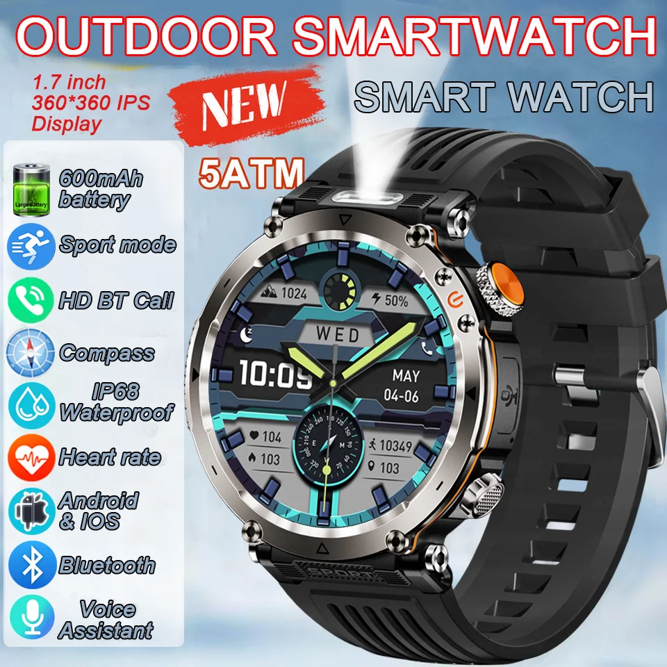 

2025 Новые модные роскошные часы 5ATM HT30 GPS Компас Смарт-часы Спорт на открытом воздухе Мужские AMOLED 366*366 NFC Смарт-часы с пульсометром IP68