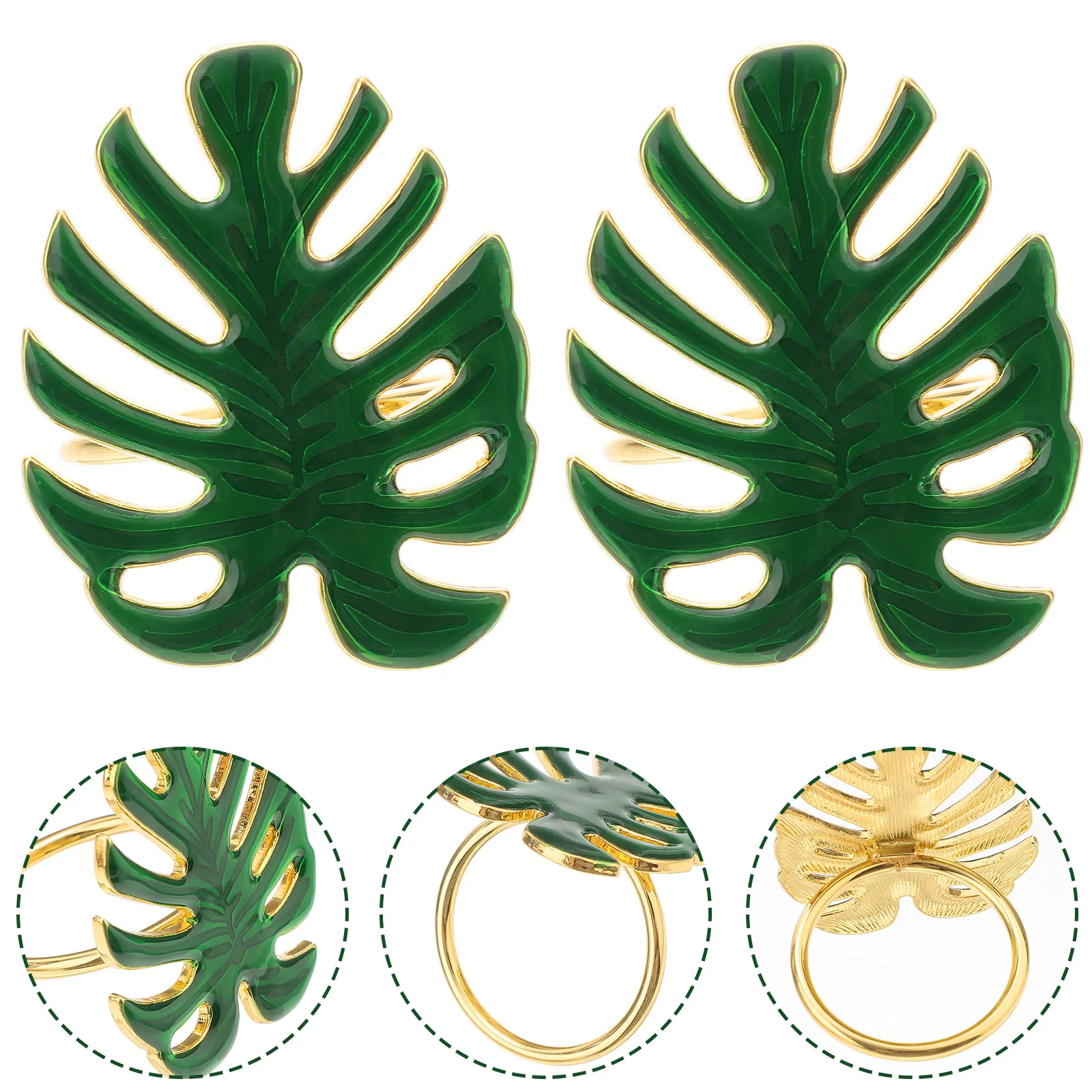 

4 Pcs Monstera Leaf Napkin Buckle Greenery Decor Hotel Ring Plant Party Wedding Metal Banquet Turtle Holder Rings