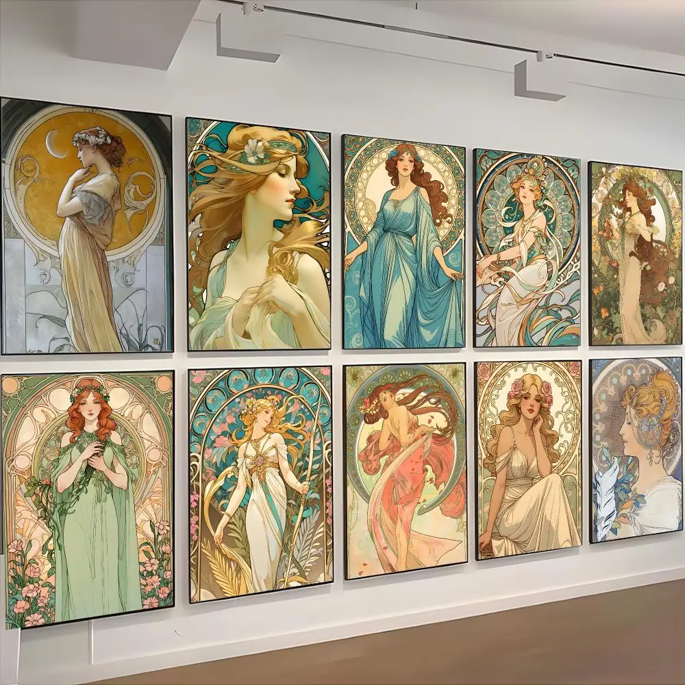 Artist Illustrator Alphonse Maria Mucha Poster Classic Wall Art Home Decor Peel and Stick Unframed