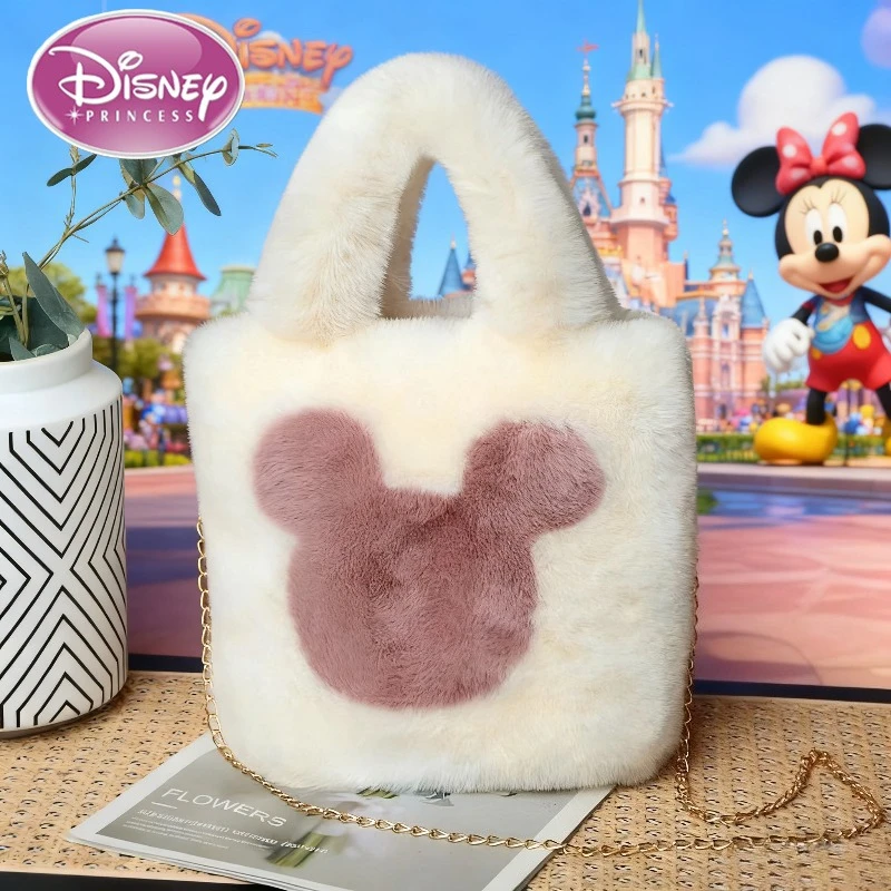 

Новая меховая сумка Disney с Микки Нишей 2025, универсальная, стильная и милая, сумка через плечо с цепочкой для девочек с Микки Маусом