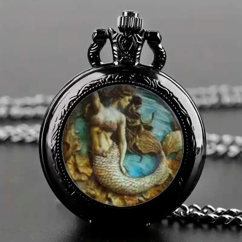 

Flip pocket watch classic small hanging watch perfect gift exquisite pocket watch mermaid angel god pocket watch fashionable