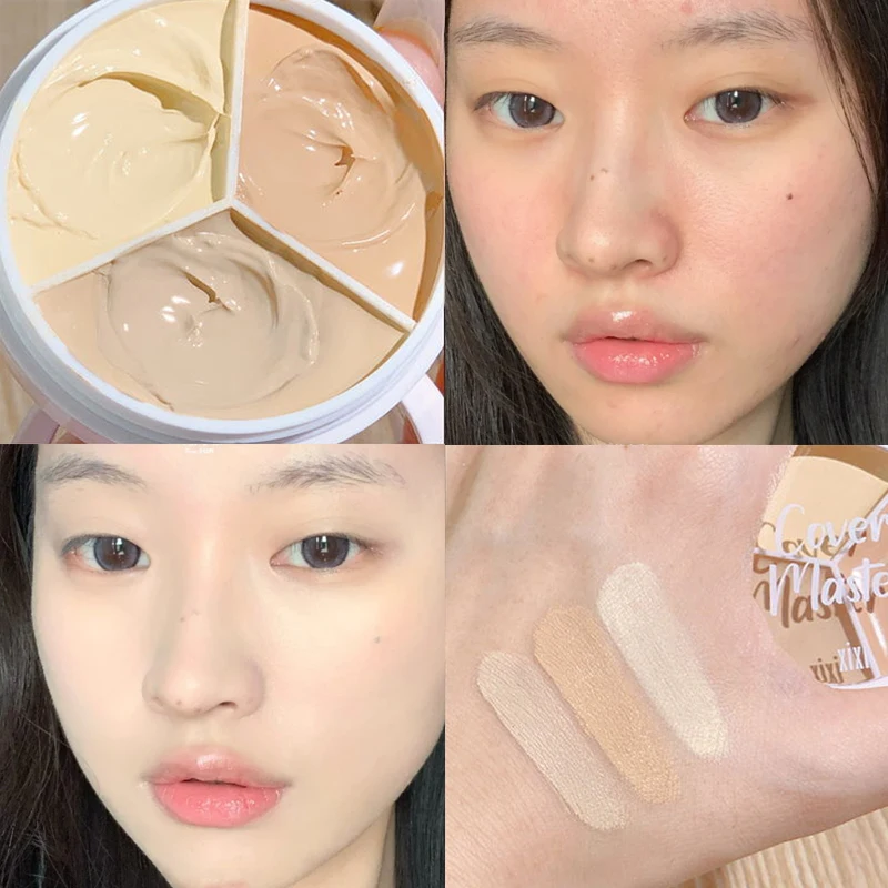 3Color Moisturizing Concealer Palette Full Cover Dark Circles Acne Pores Foundation Cream Correct Skin Tone Brighten Face Makeup