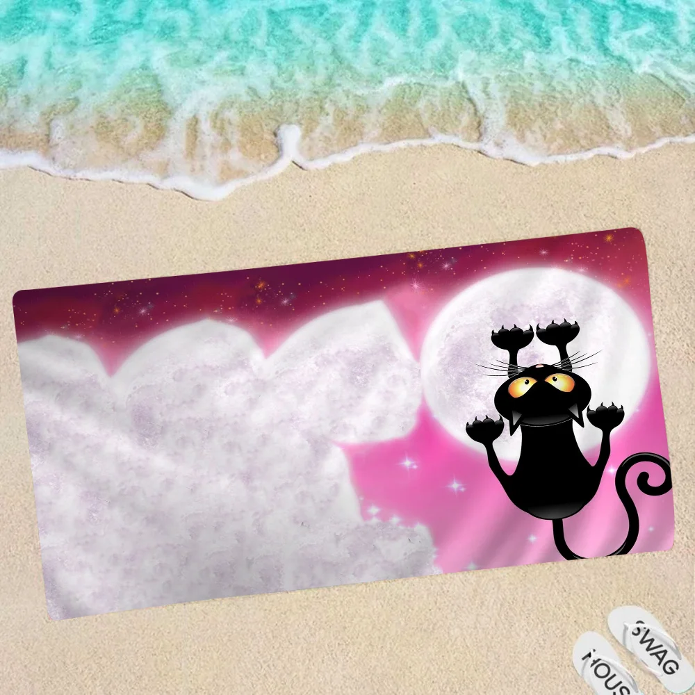 

Black And White Cat Anime Beach Swimming Towel Soft Absorbent Washcloth Children's Gifts For Kids Travel Camping Gym