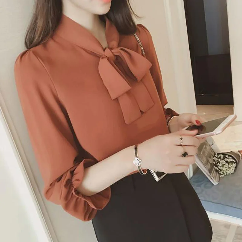 Elegant Bow Petal Sleeve Chiffon Shirts 2023 Spring New Fashion Office Lady Solid V-Neck Loose Oversized Pullovers Blouse Female